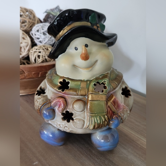 ⛄ Kirkland’s Bohemian Ceramic Snowman Votive Candle Holder, Christmas Decor - Picture 6 of 12